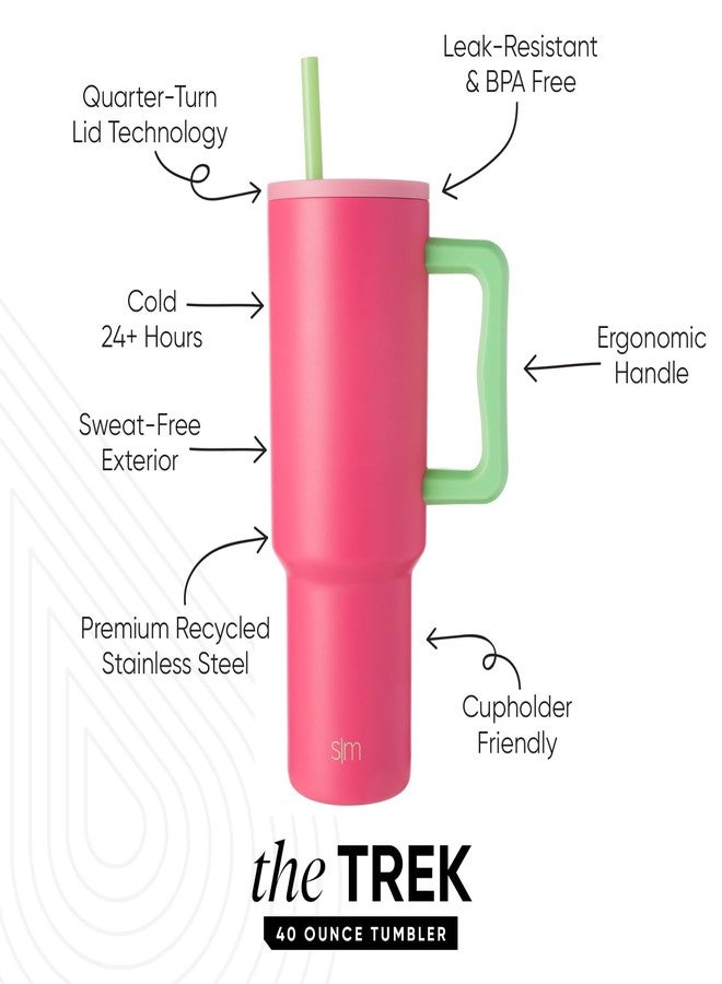 Simple Modern 40 oz Trek Tumbler with Handle and Straw Lid | Cup Holder Friendly Insulated Stainless Steel Travel Mug | Watermelon Splash - Image 2