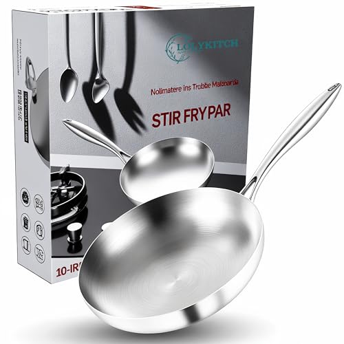 LOLYKITCH 10 Inch Tri-Ply Stainless Steel Frying Pan,Skillet,Chef's Induction Pan,Dishwasher and Oven Safe. - Image 1