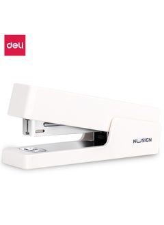 Deli Deli Nusign NS082 Designer Desktop Stapler by Bertrend & Soeren, 20-Sheet Capacity, 50-Staple Load, TPE Anti-Slip Base - Sleek White 