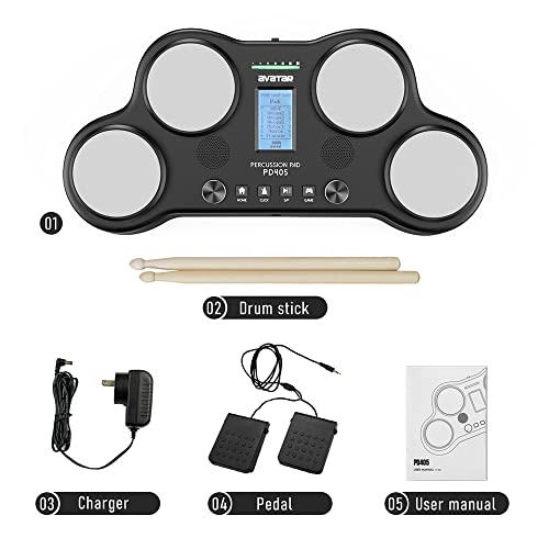 HXW PD405 Tabletop Electric Drum Set, With 163 Percussion Sounds, 4 Velocity-Sensitive Drum Pads, 2 Pedals and Drum Sticks Christmas Birthday Gift - Image 4