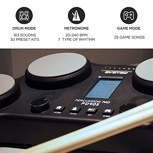 HXW PD405 Tabletop Electric Drum Set, With 163 Percussion Sounds, 4 Velocity-Sensitive Drum Pads, 2 Pedals and Drum Sticks Christmas Birthday Gift - Image 2