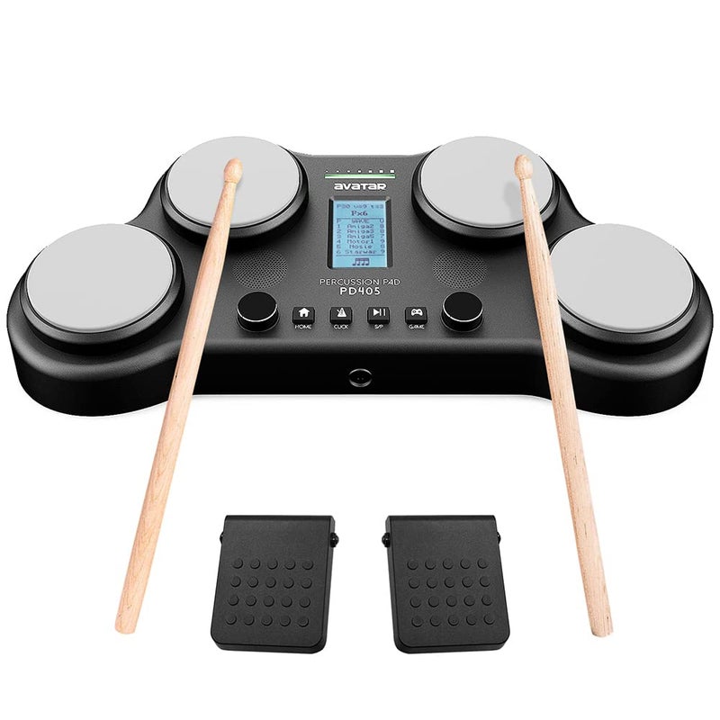 HXW PD405 Tabletop Electric Drum Set, With 163 Percussion Sounds, 4 Velocity-Sensitive Drum Pads, 2 Pedals and Drum Sticks Christmas Birthday Gift - Image 5