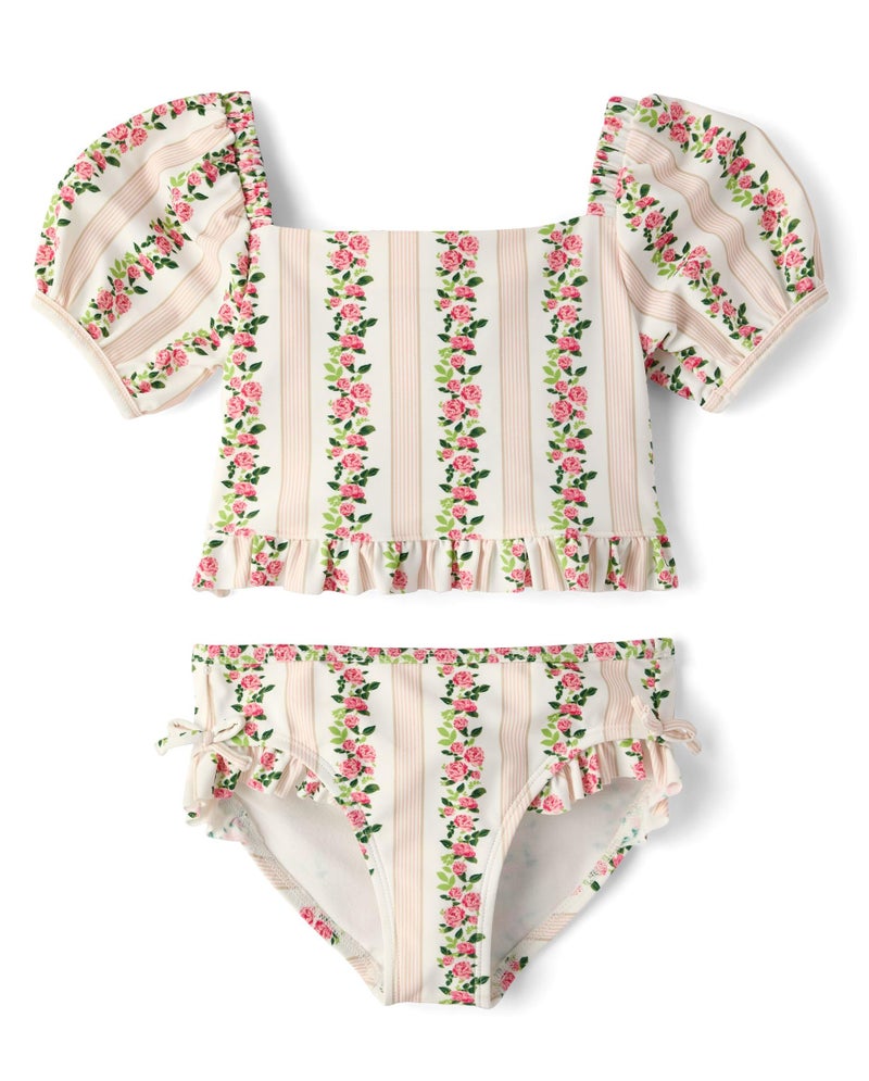 Gymboree,Girls,and Toddler 2-Piece Bikini Swimset,Floral Puff,6 - Image 1