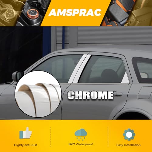 AMSPRAC Chrome Door Pillar Covers fit for Chrysler 300/300C 2005 2006 2007 2008 2009 2010, Exterior Molding Anti-Scratch Trim, 6PCS Window Outer Pillar Panel Set - Image 3