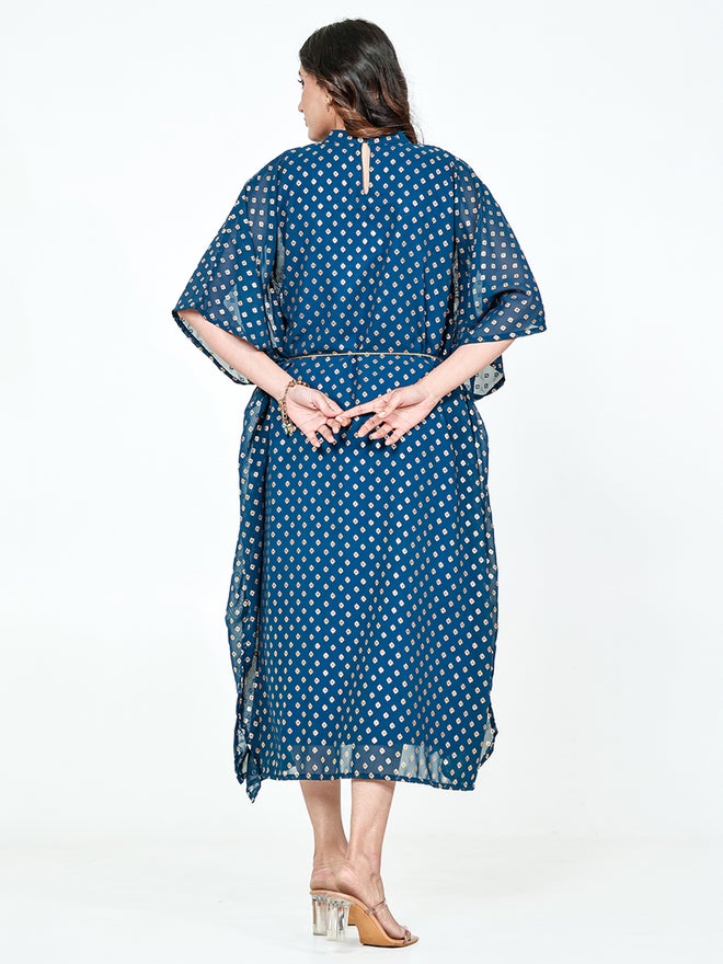 The Kaftan Company Blue Georgette Buta Printed A-Line Kaftan Dress - Image 5
