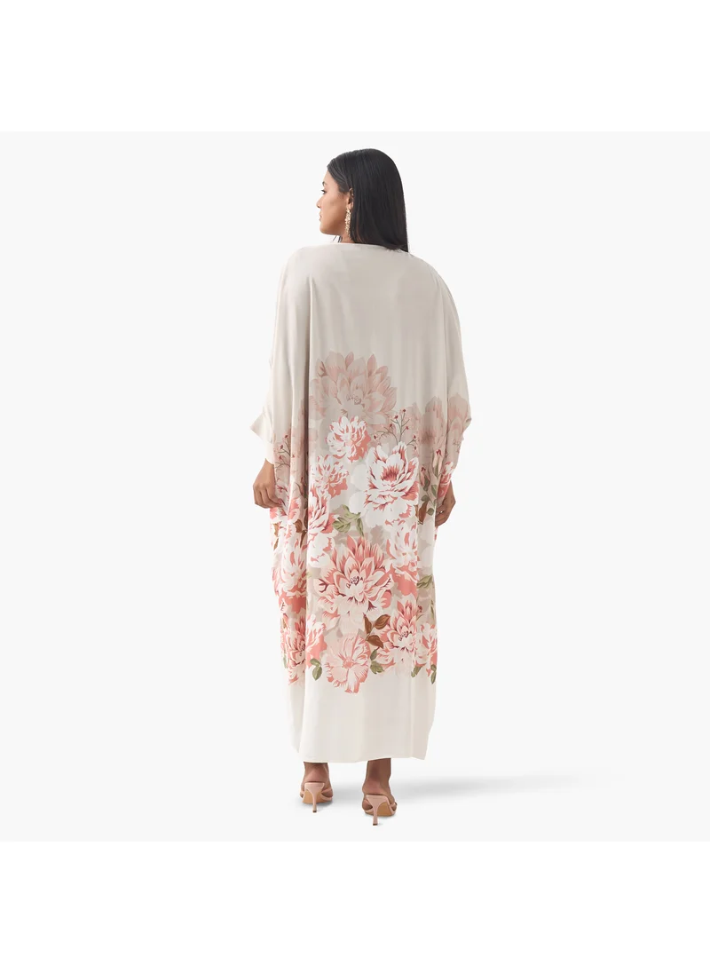 أولا بوبكن Plus Size Ulla Popken Embellished Kaftan Dress wih V-neck