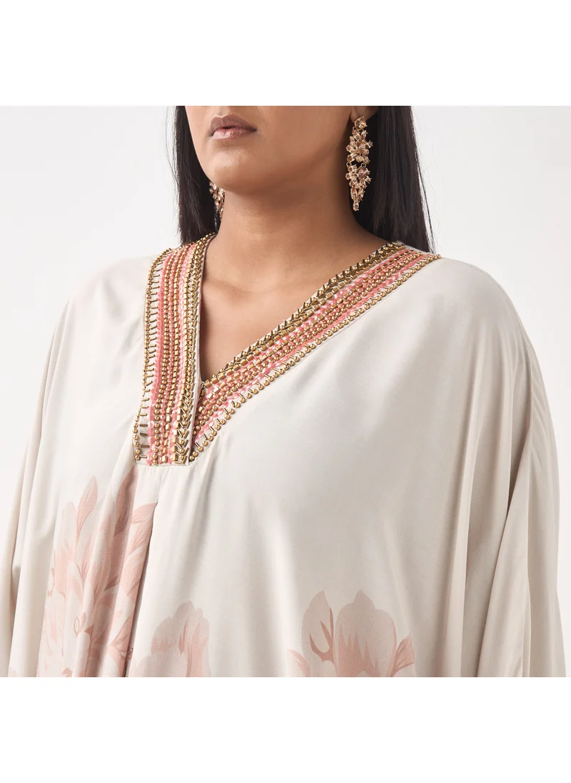  أولا بوبكن Plus Size Ulla Popken Embellished Kaftan Dress wih V-neck
