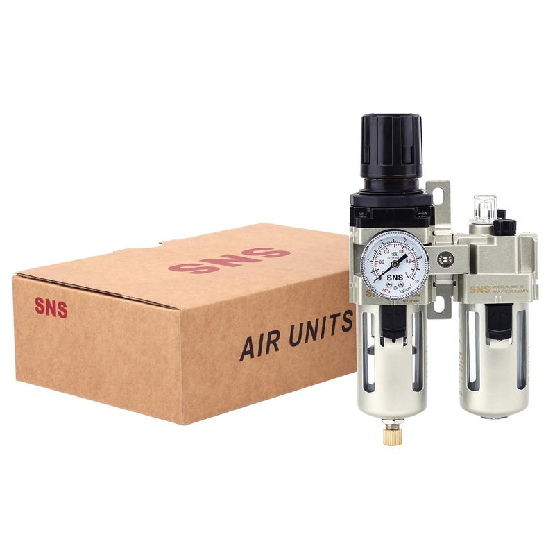 Sns 1/4" NPT Compressed Air Filter Regulator Lubricator Two Units Combo FRL Water/Oil Trap Separator, Semi-auto Drain, Gauge and Bracket, Poly Bowl with Metal Guard AC3010-N02A - Image 5