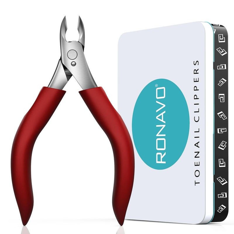 RONAVO Precision Toenail Clippers for Thick or Ingrown Toenails Podiatrist Professional Large Nail Clipper Grooming Tool  WMetal BoxToenail Scissors for SeniorsMensWomenRed - Image 1