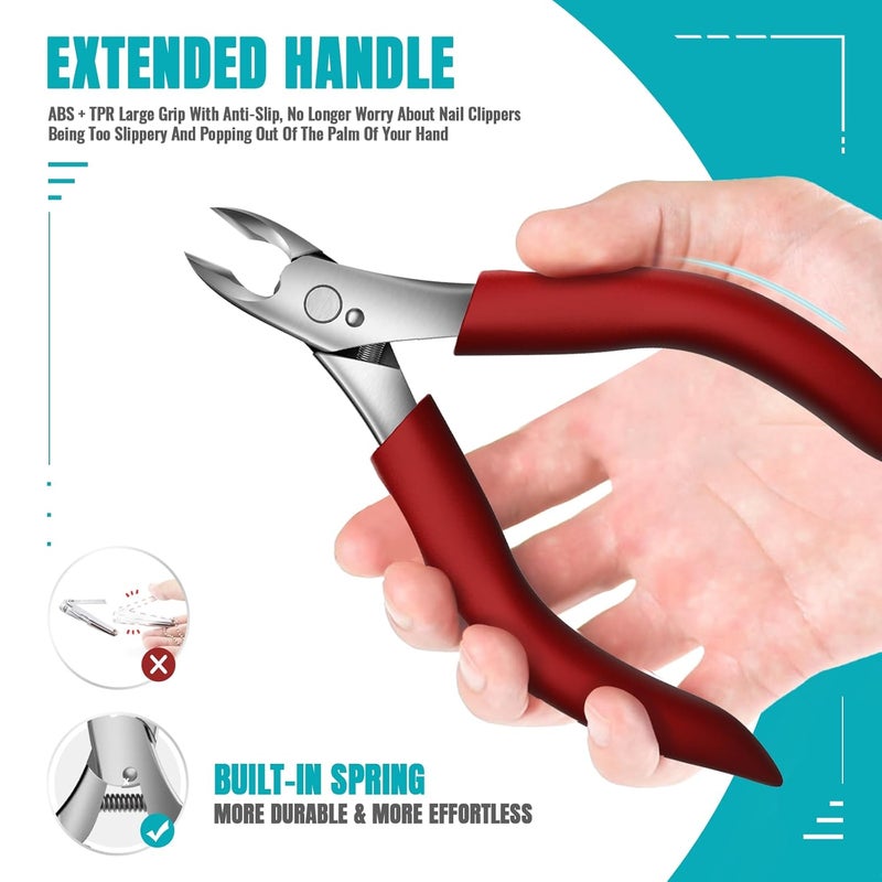 RONAVO Precision Toenail Clippers for Thick or Ingrown Toenails Podiatrist Professional Large Nail Clipper Grooming Tool  WMetal BoxToenail Scissors for SeniorsMensWomenRed - Image 5