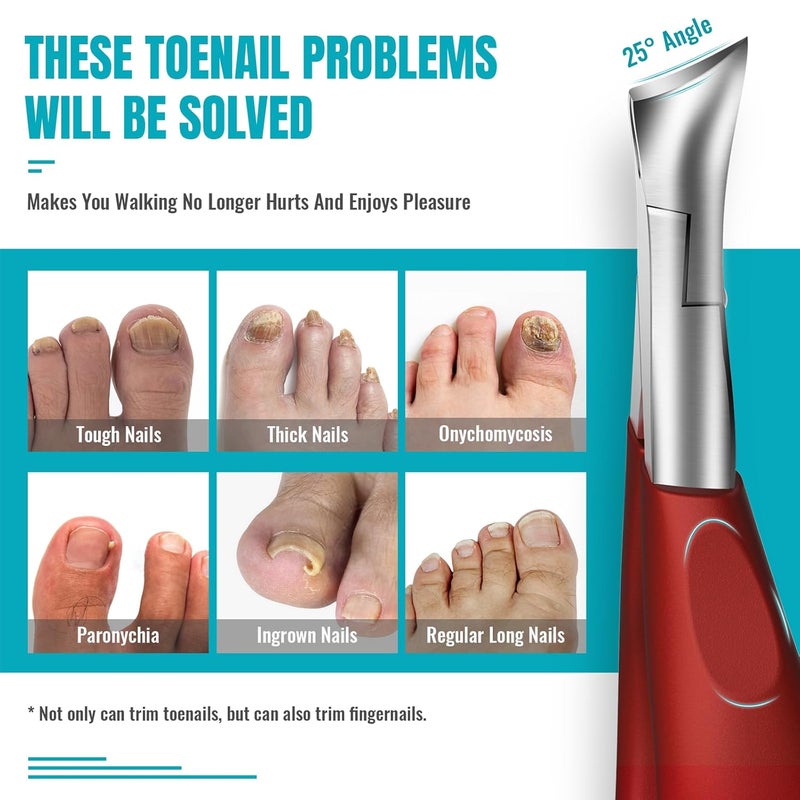 RONAVO Precision Toenail Clippers for Thick or Ingrown Toenails Podiatrist Professional Large Nail Clipper Grooming Tool  WMetal BoxToenail Scissors for SeniorsMensWomenRed - Image 3