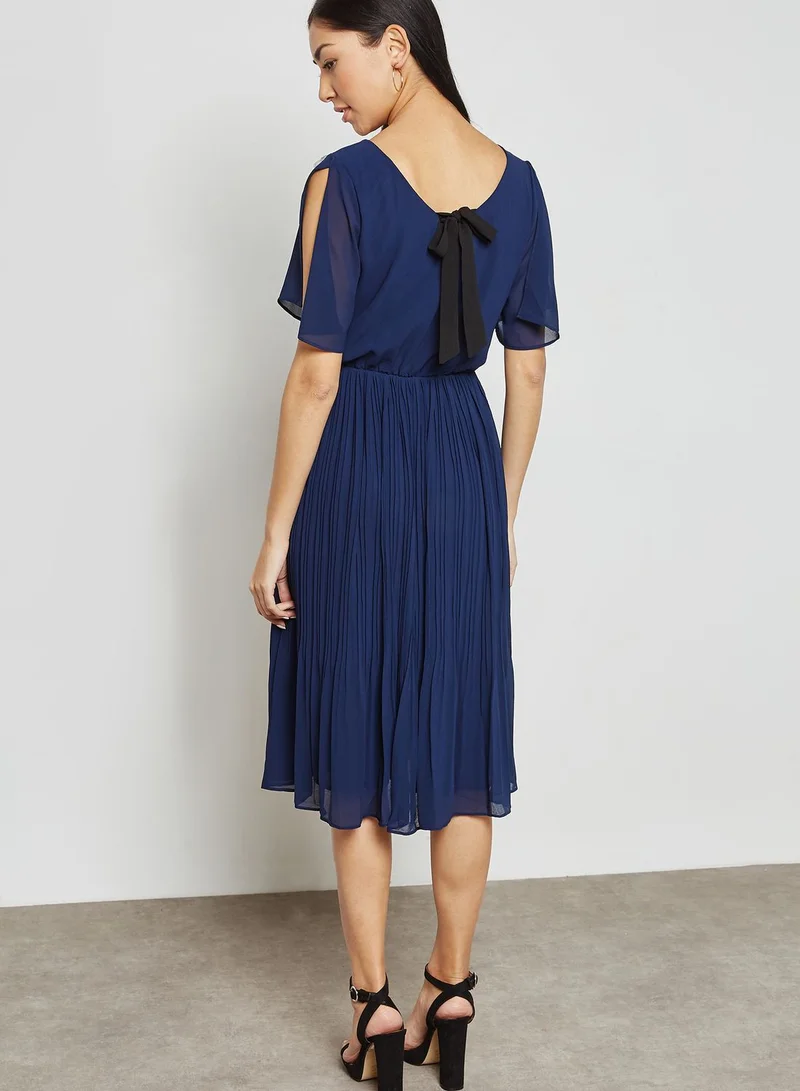 ELLA Lace Yoke Tie Back Pleat Dress