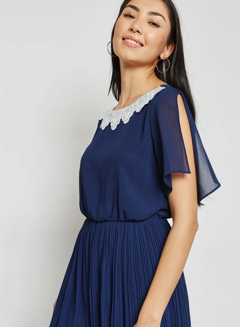 ELLA Lace Yoke Tie Back Pleat Dress