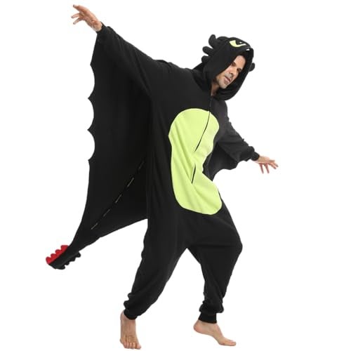 Laahoem Animal Black Dragon Pajamas Zipper Unisex Adult Hooded Men Women Jumpsuit Costume Cosplay Sleepwear M - Image 1
