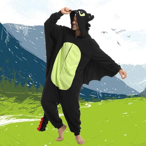 Laahoem Animal Black Dragon Pajamas Zipper Unisex Adult Hooded Men Women Jumpsuit Costume Cosplay Sleepwear M - Image 3