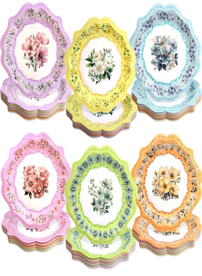 ceiba tree Floral Paper Plates 24Pack Vintage Tea Party Disposable Dessert Plates 9inch Spring Tableware for Birthday Party Baby Shower Bridal Shower Supplies - Image 1