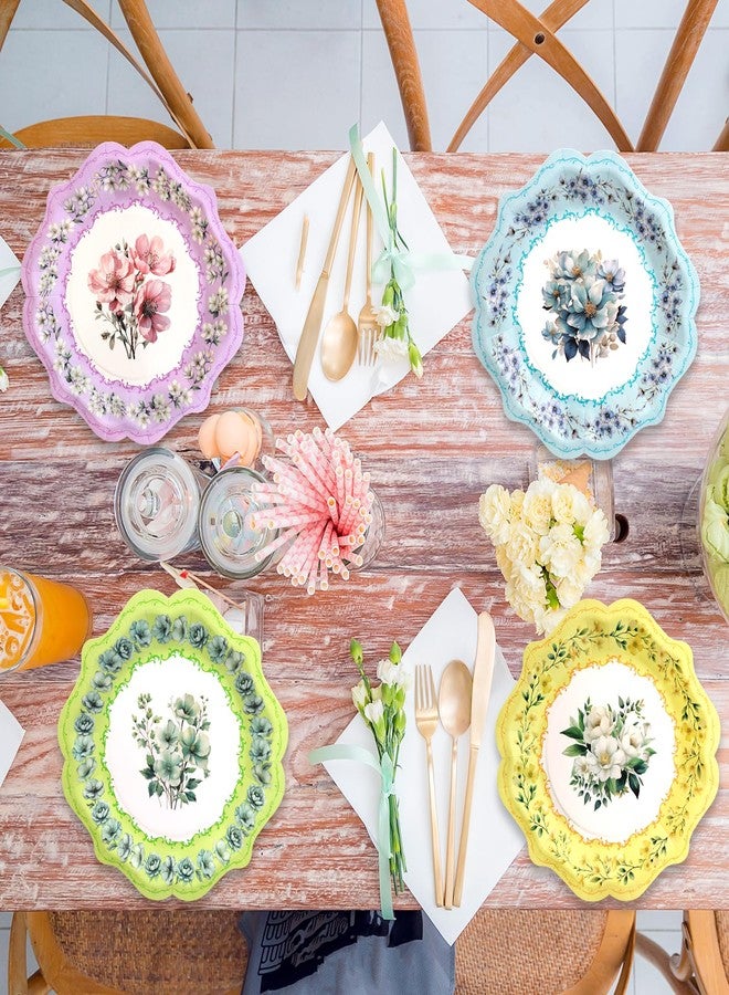 ceiba tree Floral Paper Plates 24Pack Vintage Tea Party Disposable Dessert Plates 9inch Spring Tableware for Birthday Party Baby Shower Bridal Shower Supplies - Image 5