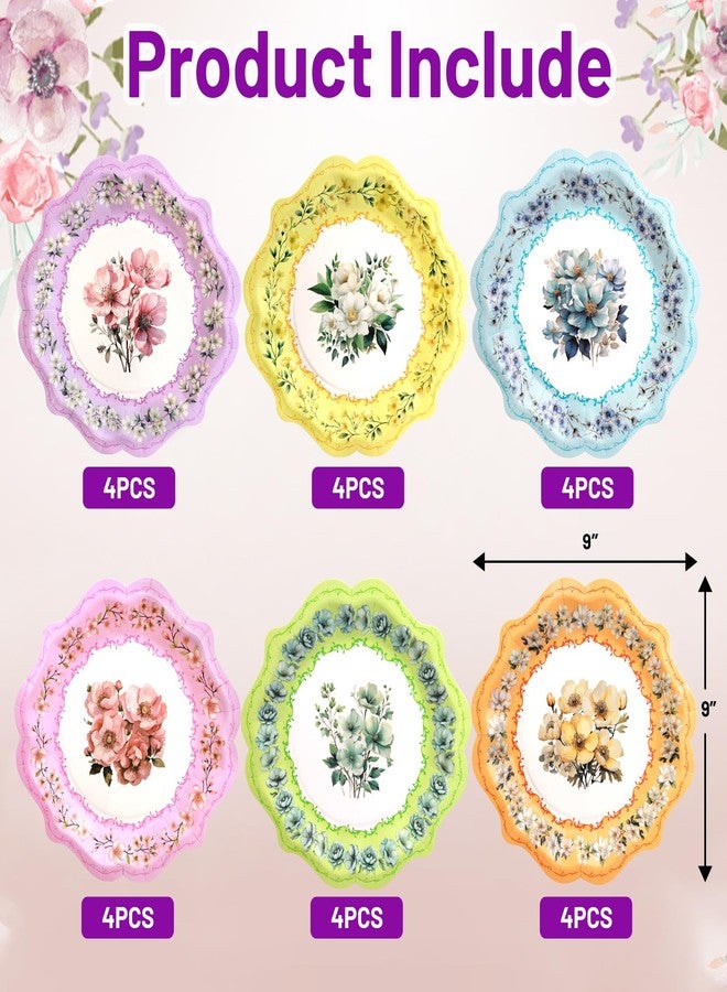 ceiba tree Floral Paper Plates 24Pack Vintage Tea Party Disposable Dessert Plates 9inch Spring Tableware for Birthday Party Baby Shower Bridal Shower Supplies - Image 2