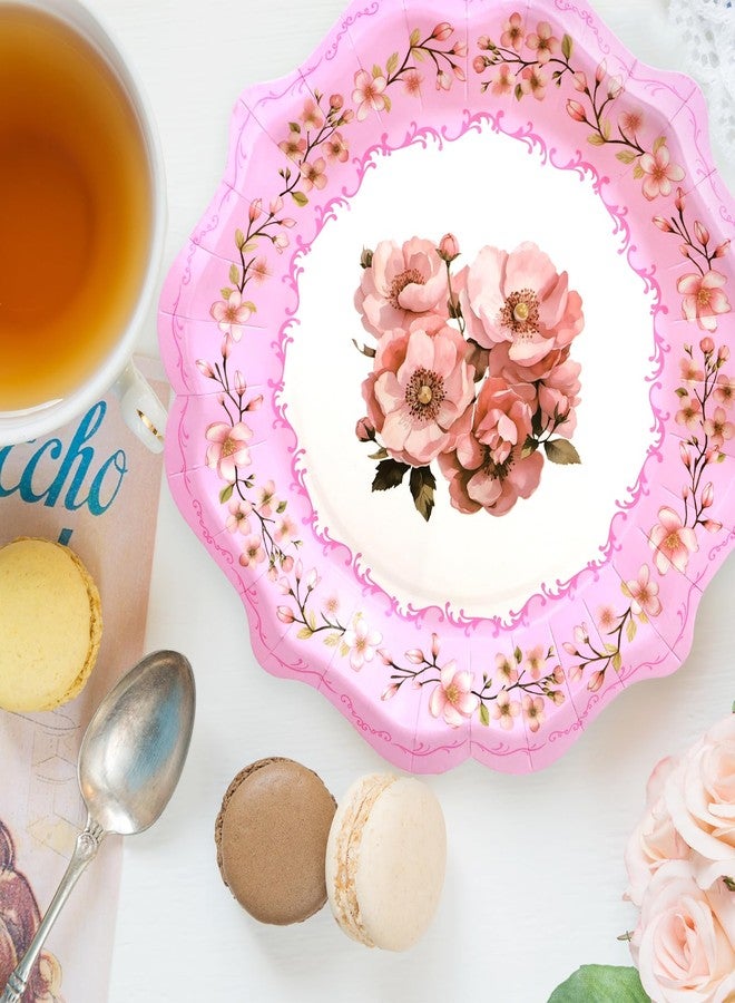 ceiba tree Floral Paper Plates 24Pack Vintage Tea Party Disposable Dessert Plates 9inch Spring Tableware for Birthday Party Baby Shower Bridal Shower Supplies - Image 4
