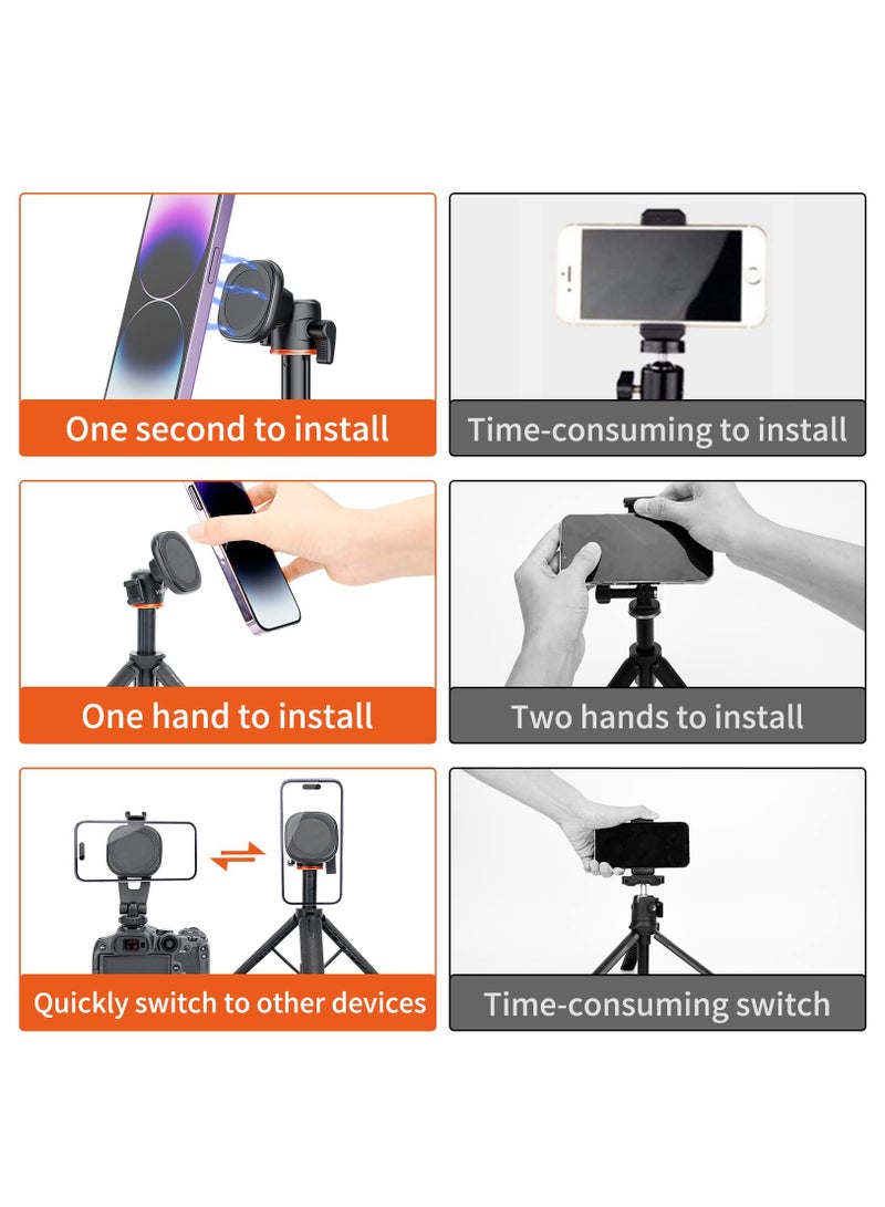 SYOSI Magnetic Tripod, 21.6" Extendable Magnetic Tripod + 1/4" Magnetic Tripod Mount + Magnetic Ring, Cell Phone Tripod Stand for iPhone 15.14.13 & All Phones & Cases - Image 5