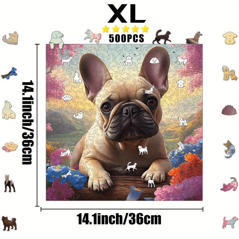 500pcs French Bulldog Flower Wooden Puzzle Unique Shaped Brain Teaser Family Game Night Home Decor - Image 2