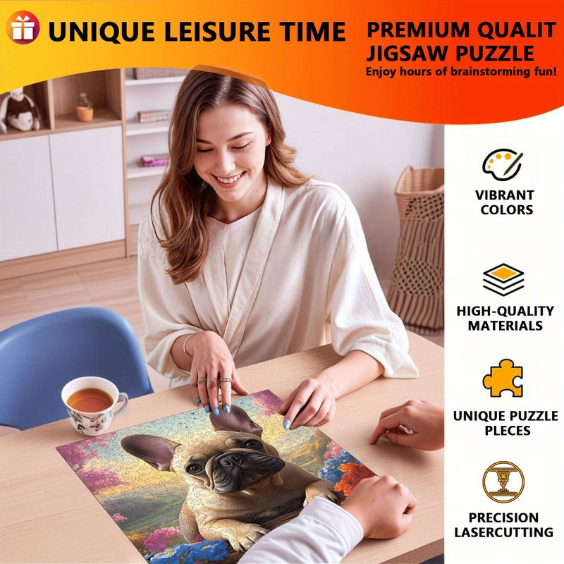 500pcs French Bulldog Flower Wooden Puzzle Unique Shaped Brain Teaser Family Game Night Home Decor - Image 5