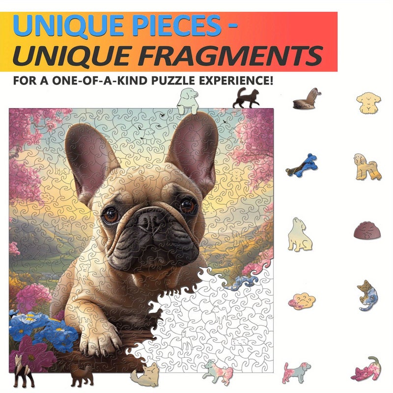 500pcs French Bulldog Flower Wooden Puzzle Unique Shaped Brain Teaser Family Game Night Home Decor - Image 4
