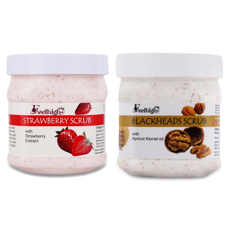 FEELHIGH Face and Body Strawberry Scrub Enriched with Strawberry Extract 500ml And Blackhead Scrub 500ml Men and Women Combo - Image 1