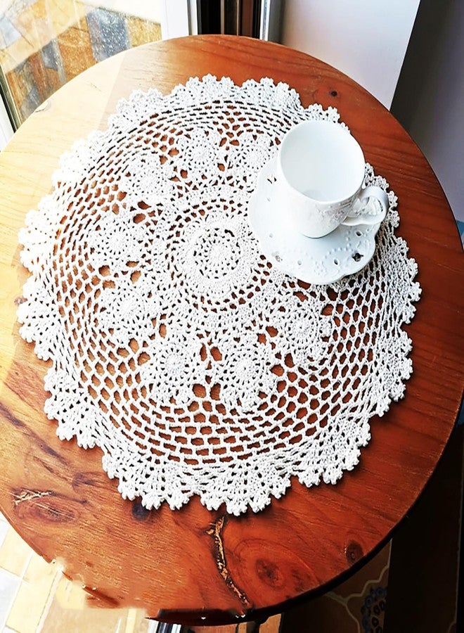 golo Cotton Handmade Crochet Lace Tablecloth White,Overlay,Round,16 Inch,40cm - Image 1