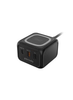 porodo Desktop Charger Station, 3 USB Ports, 15W Wireless Fast Charging, Black  - Image 1