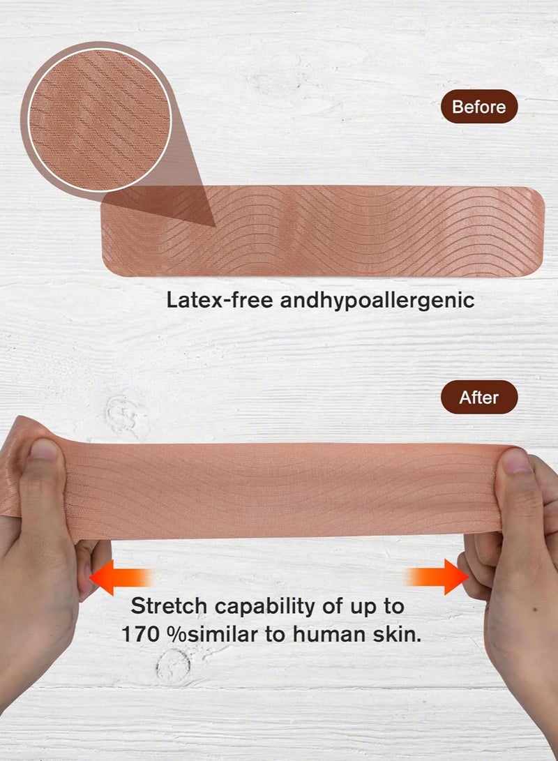2 لفة شريط الحركة مقطوع مسبقًا، 5 سم × 5 م شريط رياضي لاصق للكاحل والرقبة والركبة والكتف والتعافي والدعم (لون البشرة) - Image 3