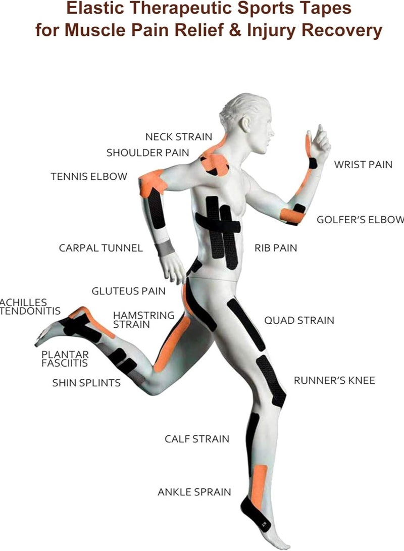 2 لفة شريط الحركة مقطوع مسبقًا، 5 سم × 5 م شريط رياضي لاصق للكاحل والرقبة والركبة والكتف والتعافي والدعم (لون البشرة) - Image 5