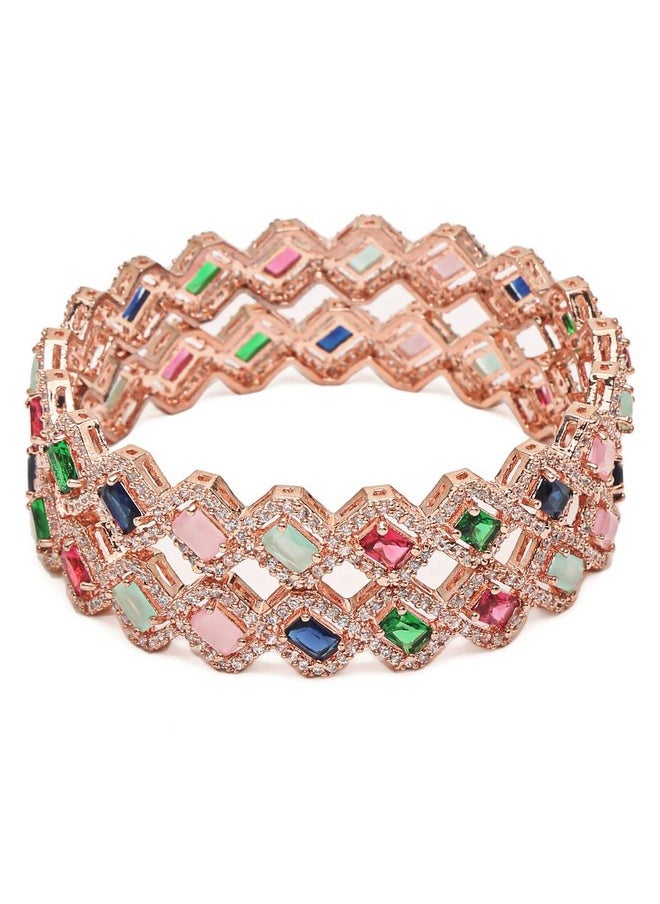 YouBella YouBella Jewellery Stylish Rose Gold Plated Multi-Color Stone Studded Bangles for Girls and Women (YBBN_91890) (Gold) (2.6)  - Image 1