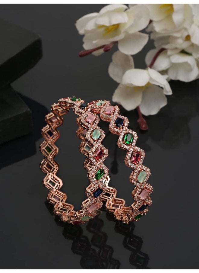 YouBella YouBella Jewellery Stylish Rose Gold Plated Multi-Color Stone Studded Bangles for Girls and Women (YBBN_91890) (Gold) (2.6)  - Image 2