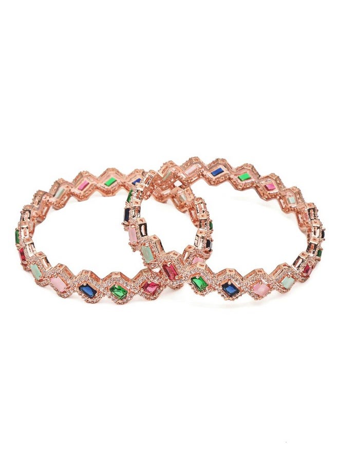 YouBella YouBella Jewellery Stylish Rose Gold Plated Multi-Color Stone Studded Bangles for Girls and Women (YBBN_91890) (Gold) (2.6)  - Image 3