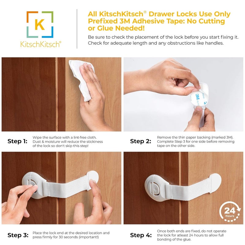 KitschKitsch Baby Infant Child Proofing Safety Cabinet Cupboard Drawer Lock and Socket Cover Combo 5A 15A (White) (Pack of 12 + 8 Drawer Locks) - Image 4