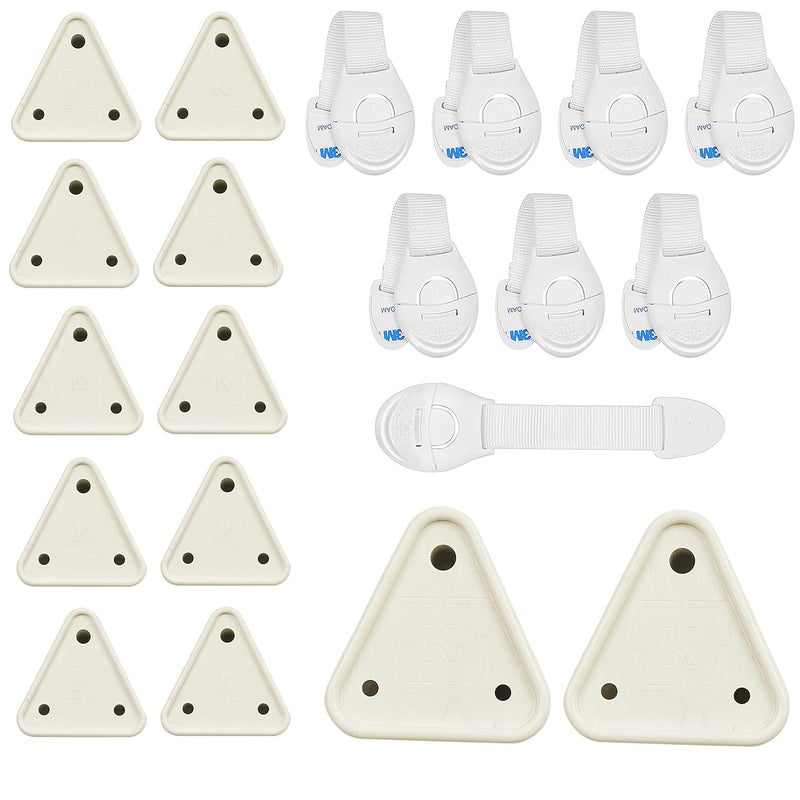 KitschKitsch Baby Infant Child Proofing Safety Cabinet Cupboard Drawer Lock and Socket Cover Combo 5A 15A (White) (Pack of 12 + 8 Drawer Locks) - Image 1