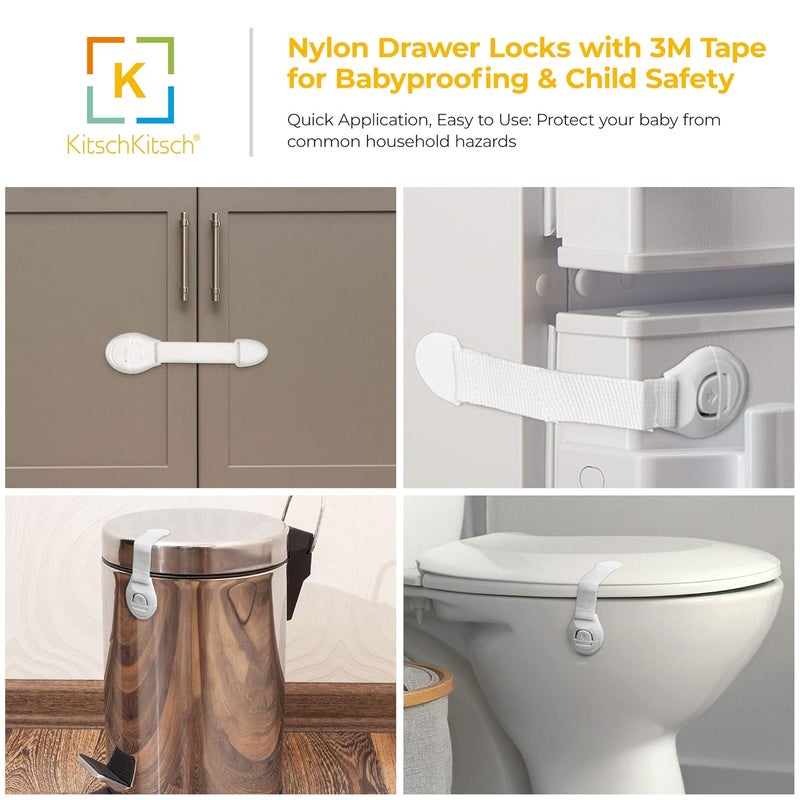 KitschKitsch Baby Infant Child Proofing Safety Cabinet Cupboard Drawer Lock and Socket Cover Combo 5A 15A (White) (Pack of 12 + 8 Drawer Locks) - Image 2