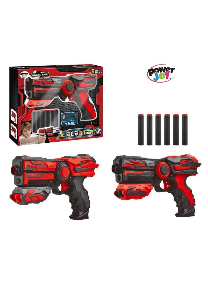 Power Joy بلاستر باور جوي شوتيرز X -2 مع 6 رصاصات فوم، قطعة متنوعة (قد يختلف اللون) | ألعاب أكشن | لعبة تفاعلية | بلاستر ألعاب | مسدس ألعاب يمكنه إطلاق النار لأكثر من 45 قدم! | هدية للأطفال والبالغين - Image 1
