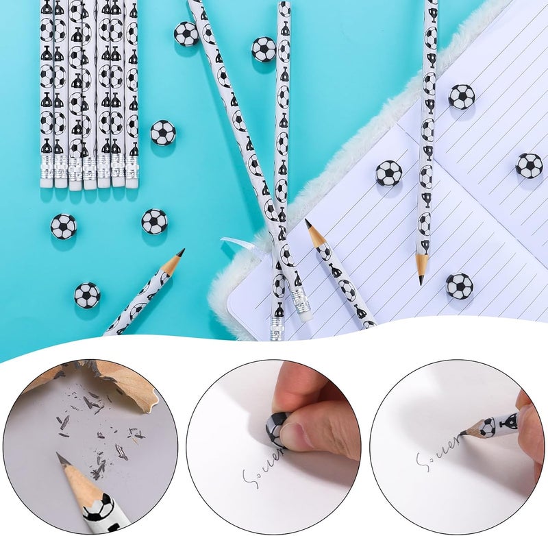 AMOR 60Pcs Soccer Pencils Soccer Erasers For Kids Wooden Pencils For Soccer Themed Birthday Party Favors Students Stationery Party Reward School Office Supplies (Soccer) - Image 3