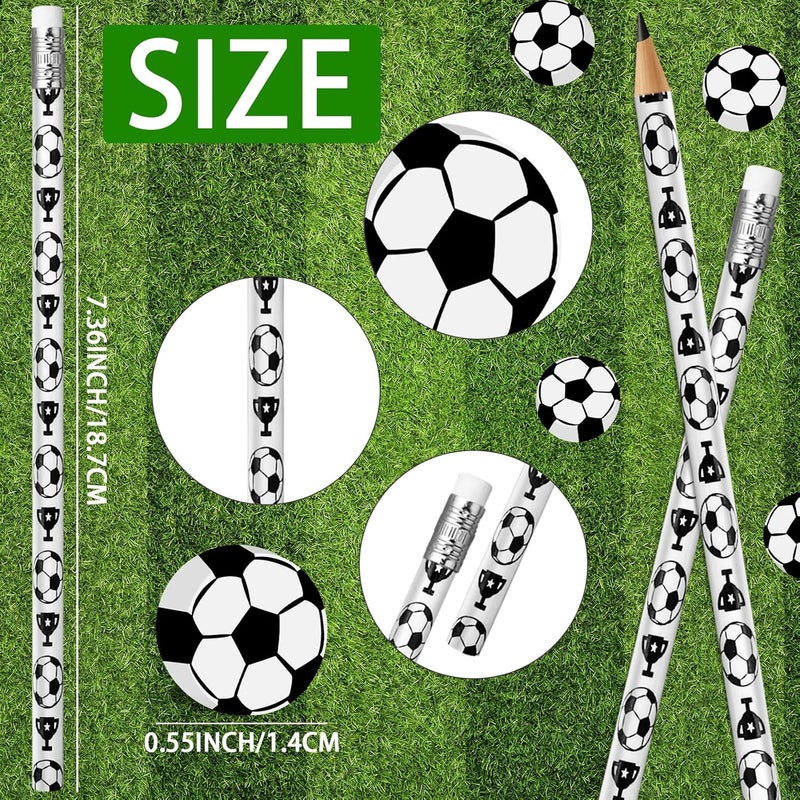 AMOR 60Pcs Soccer Pencils Soccer Erasers For Kids Wooden Pencils For Soccer Themed Birthday Party Favors Students Stationery Party Reward School Office Supplies (Soccer) - Image 2