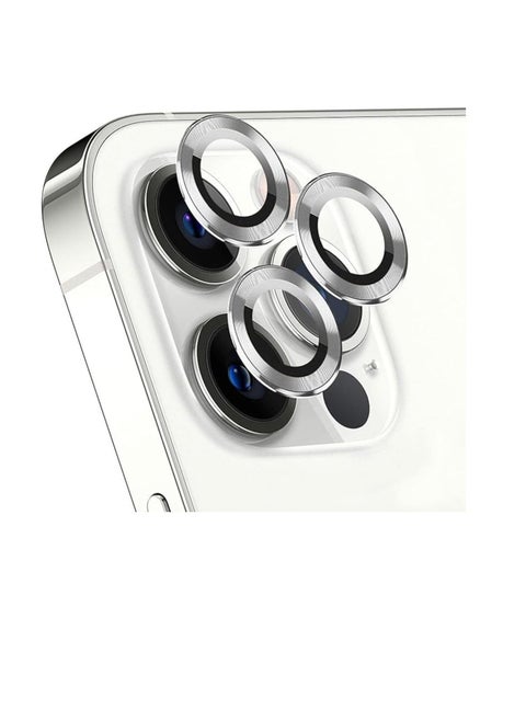 Camera lens protector for iPhone 15 Pro Max and iPhone 15, made of tempered glass with an individual metal ring, anti-scratch and strong adhesion, transparent HD, suitable for cases, silver