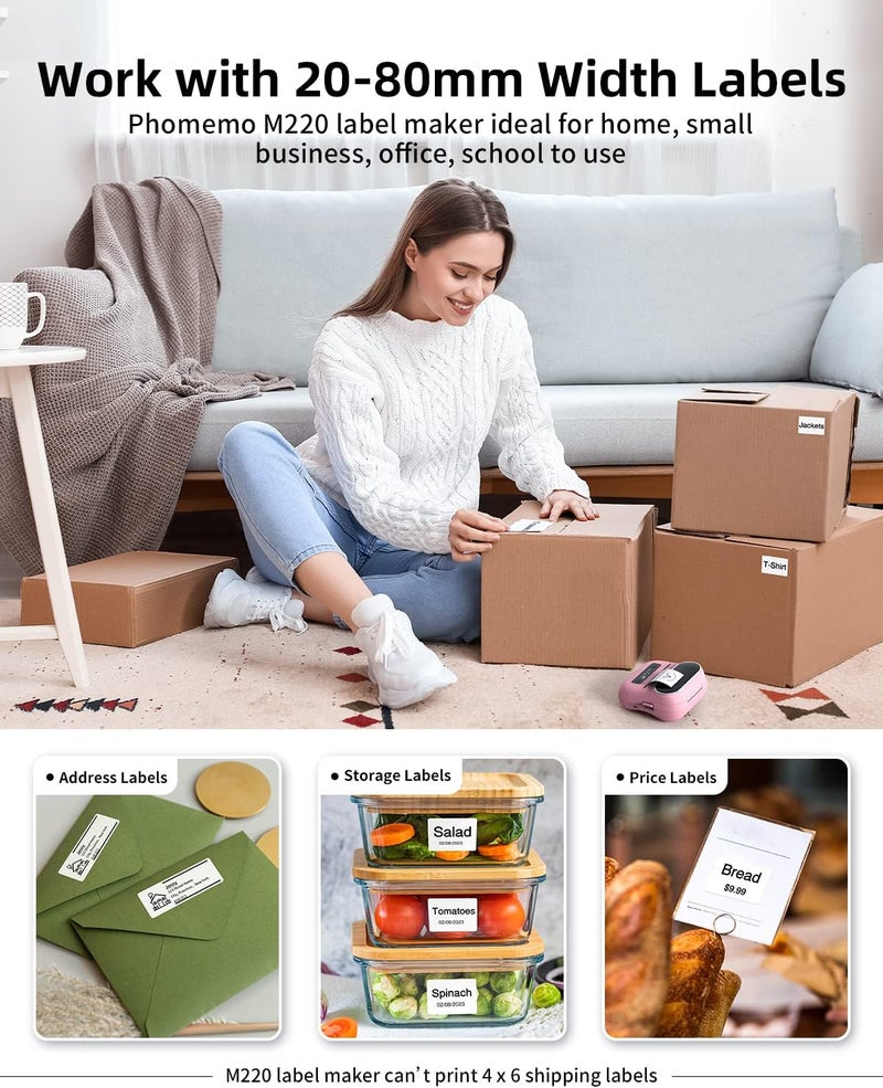 Phomemo M220 طابعة ملصقات، طابعة ملصقات وردية، طابعة ملصقات باركود 3 بوصة، ماكينات صنع ملصقات حرارية بلوتوث للمنزل والمكتب، طابعة ملصقات صغيرة للعنوان والاسم والشحن، متوافقة مع iOS وأندرويد | للأعمال الصغيرة والمكتب والمنزل - أكثر من 1900 قالب وأكثر من 7900 أيقونة - متوافقة مع الهاتف والكمبيوتر - Image 5