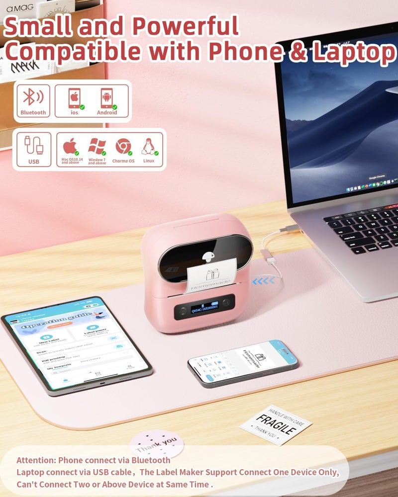 Phomemo M220 طابعة ملصقات، طابعة ملصقات وردية، طابعة ملصقات باركود 3 بوصة، ماكينات صنع ملصقات حرارية بلوتوث للمنزل والمكتب، طابعة ملصقات صغيرة للعنوان والاسم والشحن، متوافقة مع iOS وأندرويد | للأعمال الصغيرة والمكتب والمنزل - أكثر من 1900 قالب وأكثر من 7900 أيقونة - متوافقة مع الهاتف والكمبيوتر - Image 4