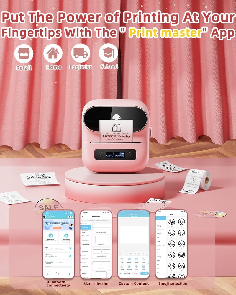 Phomemo M220 طابعة ملصقات، طابعة ملصقات وردية، طابعة ملصقات باركود 3 بوصة، ماكينات صنع ملصقات حرارية بلوتوث للمنزل والمكتب، طابعة ملصقات صغيرة للعنوان والاسم والشحن، متوافقة مع iOS وأندرويد | للأعمال الصغيرة والمكتب والمنزل - أكثر من 1900 قالب وأكثر من 7900 أيقونة - متوافقة مع الهاتف والكمبيوتر - Image 2