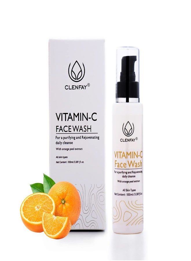 CLENFAY Brightening Vitamin C Face Wash With Orange Peel Extract | All Skin type | Glowing Bright Skin| Parabens & Sulphate free| Face wash for Women & Men | (100ml)
