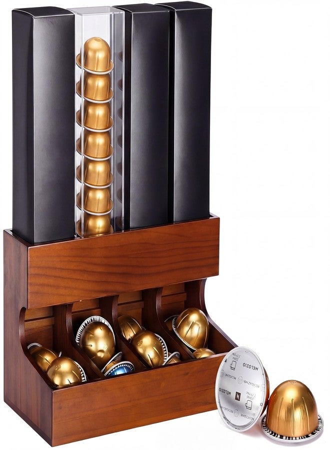 BrightRow Wooden Coffee Pod Dispenser Compatible with Nespresso Vertuo Capsules Freestanding Countertop Rack Coffee Capsule Organizer for Home Office Kitchen Counters (4 Columns) - Image 1