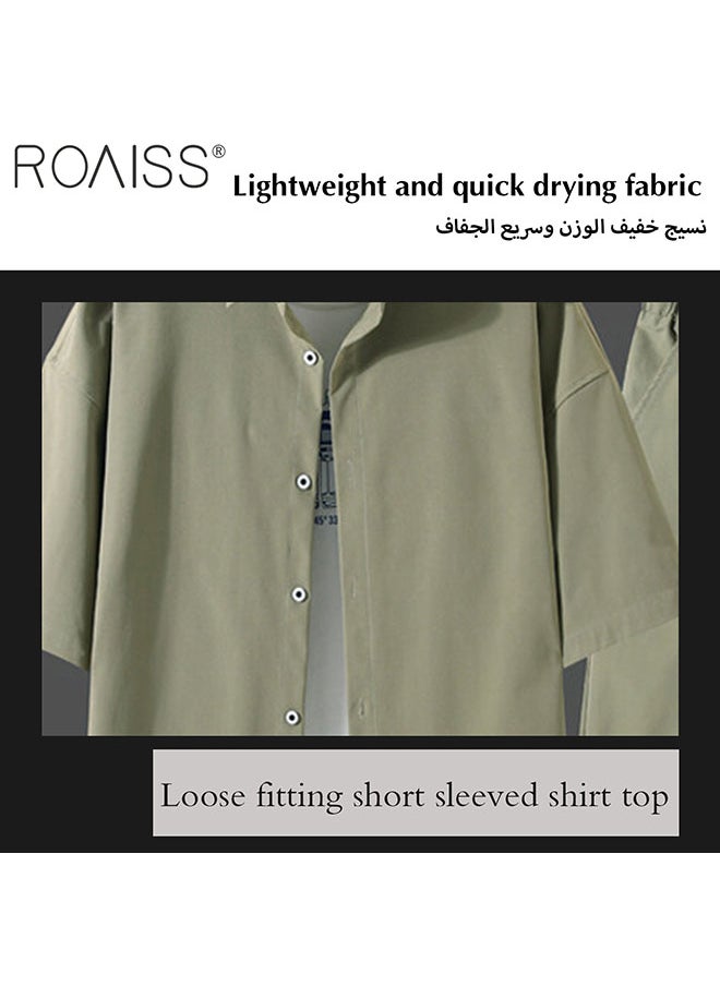 roaiss 2-Piece Men'S Shirt Set Casual Loose Fitting Short Sleeved Shirt Top Wide-Leg Shorts With Elasticated Drawstring Waist  - Image 4
