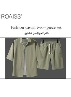 roaiss 2-Piece Men'S Shirt Set Casual Loose Fitting Short Sleeved Shirt Top Wide-Leg Shorts With Elasticated Drawstring Waist  - Image 3