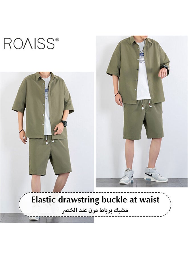 roaiss 2-Piece Men'S Shirt Set Casual Loose Fitting Short Sleeved Shirt Top Wide-Leg Shorts With Elasticated Drawstring Waist  - Image 5